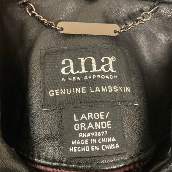 NEW A.n.a Sz L Genuine Buttery Soft Lambskin Leather Moto Jacket Black Full Zip - Picture 13 of 13